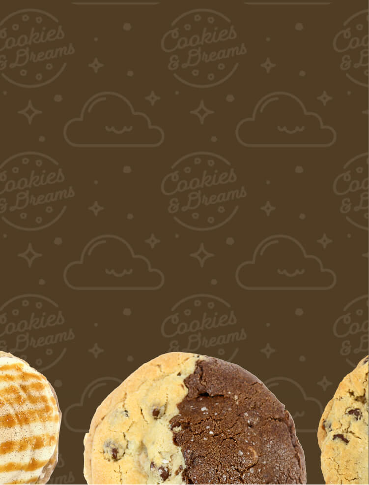 Dark brown background with 3 cookies at the bottom
